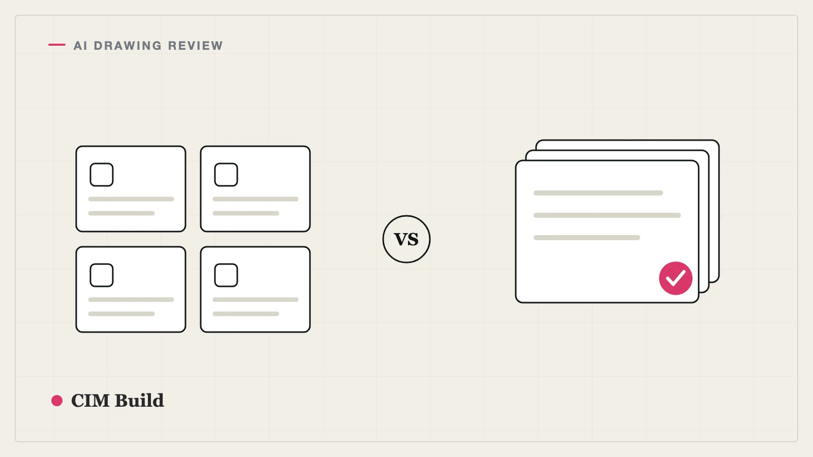A grid of AI drawing-review tools weighed against a single audited stack of project sheets