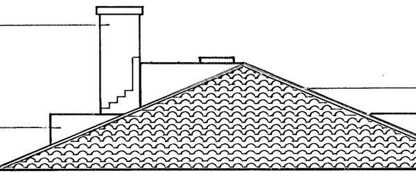 Rev C of the west elevation: the chimney and tile roof, with no siren.